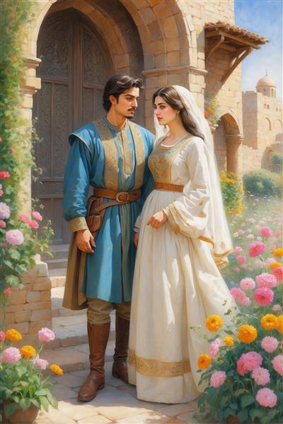 عکس زوج ایرانی سنتی با لباس سفید عروس برای پوستر دیواری باکیفیت