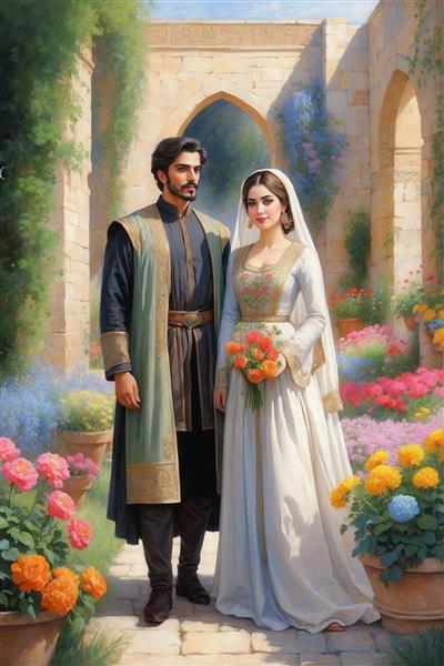 طرح زوج ایرانی در لباس تاریخی سنتی باکیفیت برای تابلو و پوستر دیواری