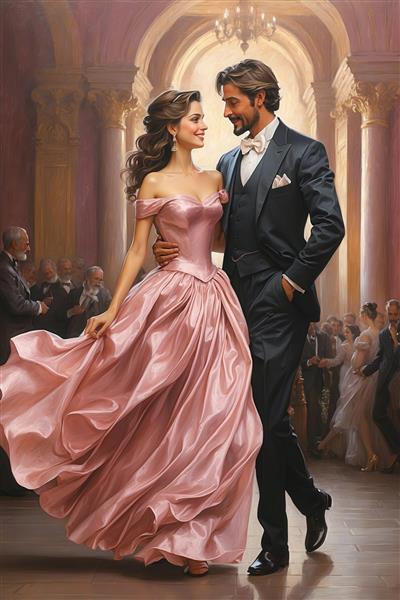 تصویر مرد و زن با لباس رسمی در حال رقص والس برای دکوراسیون شیک