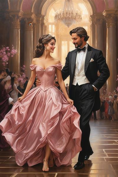 عکس زوج رقصنده با لباس‌های مجلل و کلاسیک مناسب تابلو پذیرایی