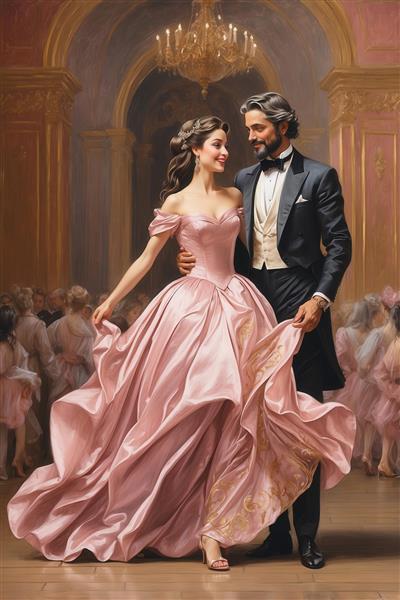 تصویر زوج عاشقانه با لباس صورتی و مشکی برای پوستر اتاق خواب