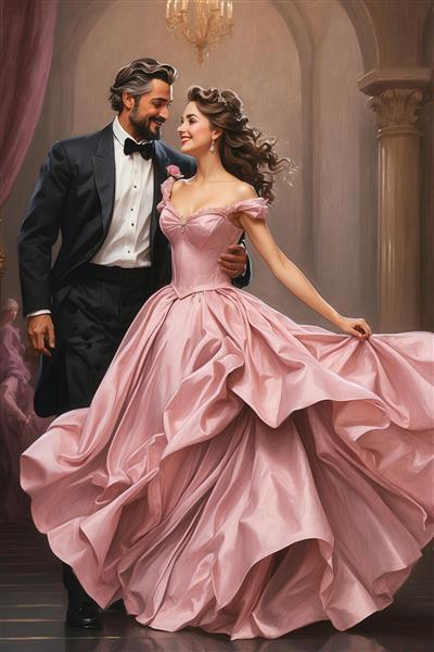 طرح رقصنده زن با لباس صورتی در سالن مجلل برای چاپ عریض