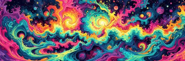 تصویر انتزاعی مارپیچ کهکشانی با رنگ‌های شاد برای پوستر فانتزی