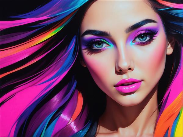 طرح پرتره نزدیک دختر با چشمان آبی و موهای نئونی برای چاپ