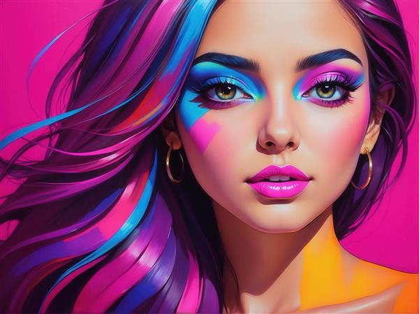 عکس پرتره نزدیک دختر با آرایش چشم نئونی برای تابلو دکوراتیو