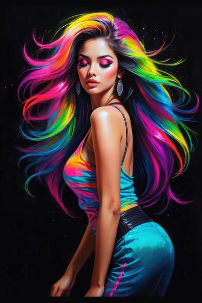 طرح دختر جذاب با موهای بلند نئونی برای چاپ پوستر دیواری