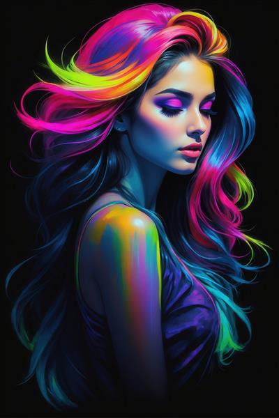 تصویر زن با موهای بلند و رنگین‌کمانی برای تابلوی دکوراتیو