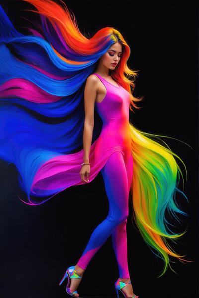 تصویر کامل دختر با موی رنگین‌کمانی برای چاپ روتختی و پرده