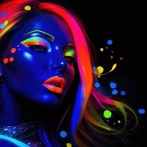 عکس پرتره زن با نقاشی نئون آبی تیره برای چاپ پوستر