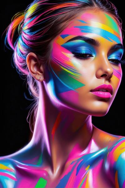 طرح زن با نقاشی صورت فانتزی و رنگارنگ برای پوستر دکوراتیو