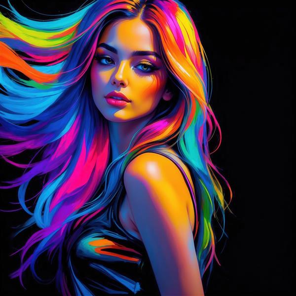 تصویر نزدیک دختر با موهای کوتاه و رنگارنگ برای تابلو اتاق خواب