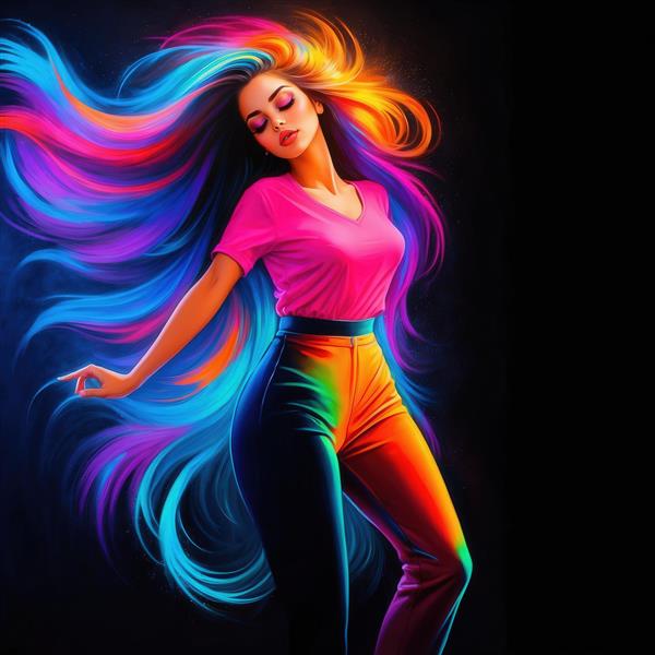 عکس مدل زن با موی رنگارنگ نئونی برای چاپ روی پرده و شال
