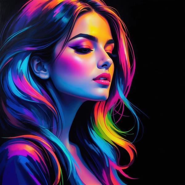 طرح پرتره فانتزی دخترانه با تم رنگ‌های نئون تیره و خاص