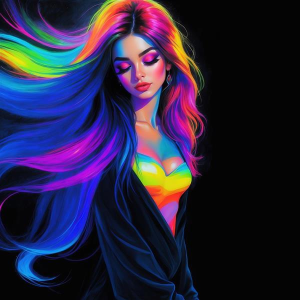 تصویر کامل دختر با موی رنگارنگ برای چاپ روی روتختی و پرده