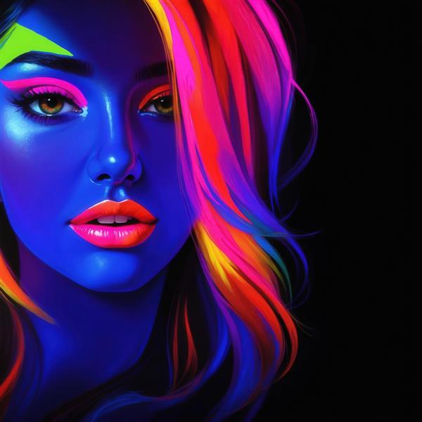 عکس پرتره دختر با تم رنگ نئون آبی برای چاپ روی ماگ