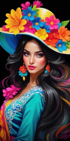 طرح زن با کلاه رنگین‌کمان و لباس‌های رنگی برای چاپ ماگ