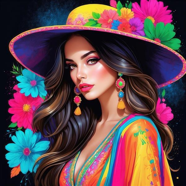 طرح زن زیبا با گوشواره منگوله‌ای برای چاپ روی پرده باکیفیت