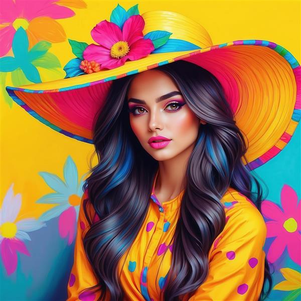 تصویر زن با کلاه آفتابی و پیراهن زرد برای چاپ روی ماگ و کوسن