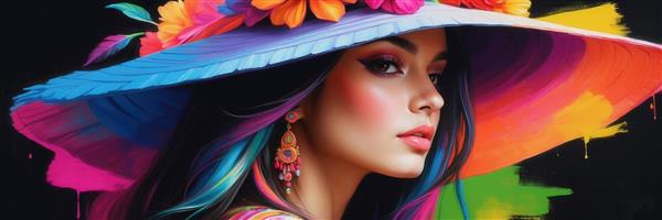 طرح پرتره زن با کلاه لبه پهن فانتزی برای پوستر دیواری باکیفیت