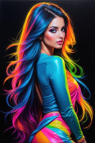 تصویر پرتره دختر با موی بلند رنگین‌کمانی برای چاپ روی پرده و ماگ