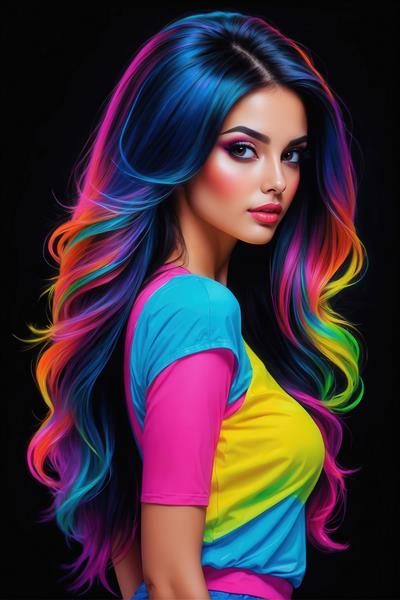 عکس پرتره فشن دختر با موهای رنگارنگ و آرایش شیک برای چاپ روی روتختی