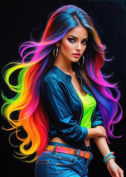 تصویر پرتره استایل خیابانی دختر با موهای نئونی برای پوستر باکیفیت