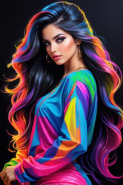 عکس چهره زن با لباس رنگین‌کمانی و موهای فانتزی برای ماگ