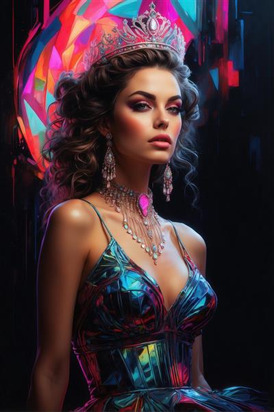 طرح زن مو کوتاه بلوند با لباس براق برای پوستر دیواری انتزاعی