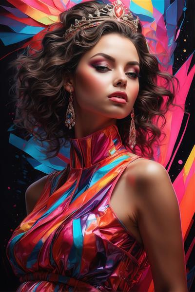 تصویر پرتره زن با تاج و جواهرات پر زرق و برق برای چاپ تابلو مجلسی