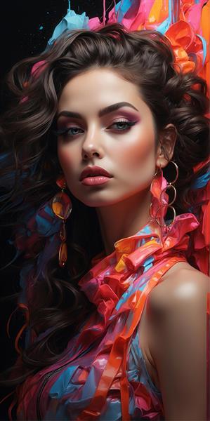 طرح تمام‌قد زن با لباس رنگارنگ و تاج طلایی برای پوستر دکوراتیو اتاق