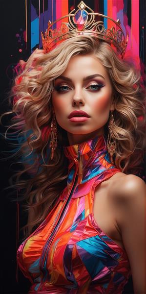 تصویر پرتره زن با لباس مجلسی شاد و گوشواره بلند برای کوسن و ماگ