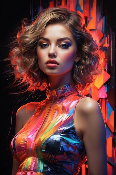 عکس پرتره زن مو فر بلوند با تاج طلایی و لباس رنگی برای چاپ پرده