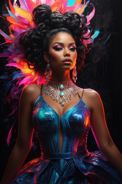 طرح زن با کلاه فانتزی رنگی و آرایش آبی برای چاپ کوسن و ماگ باکیفیت