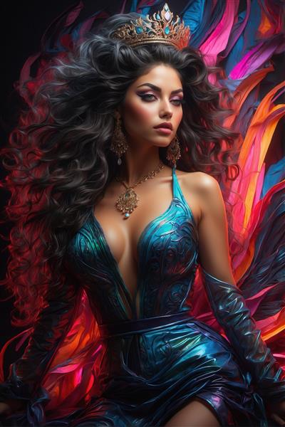 عکس پرتره زن با لباس مجلسی فانتزی و تاج برای تابلو دکوراتیو