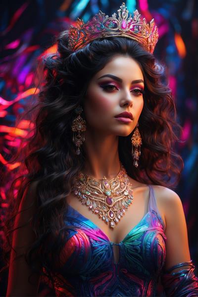 تصویر زن با جواهرات طلایی و لباس فانتزی برای چاپ روی ماگ و کوسن