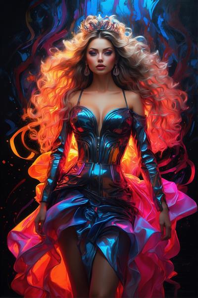 طرح زن بلوند با لباس متالیک و درخشان فانتزی برای چاپ روی تابلو دکوراتیو