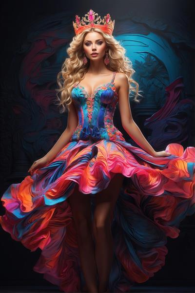 عکس زن بلوند با لباس پرنسسی فانتزی برای چاپ پوستر و تابلو دیواری