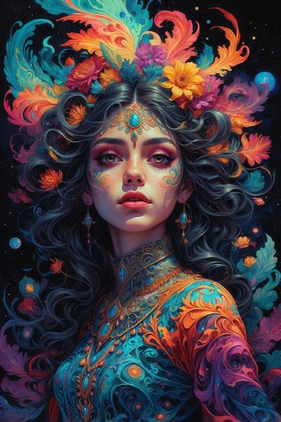 عکس زن با آرایش فانتزی و لباس سنتی برای چاپ روی تیشرت و پرده