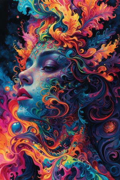 طرح پرتره زن با رنگ‌های تند و سبک انتزاعی برای چاپ روی تابلوهای خاص