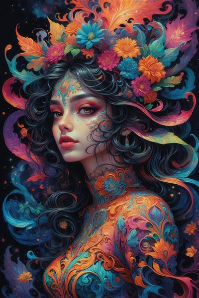 عکس پرتره زن زیبا با تاج گل فانتزی برای دکوراتیو کردن اتاق نشیمن