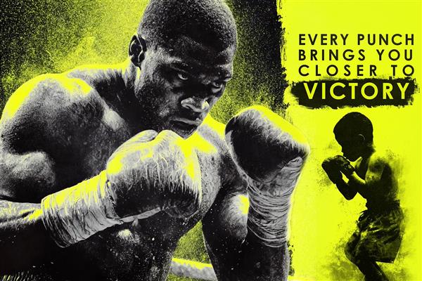 پوستر دیواری مشکی زرد بوکس و بوکسینگ با نوشته انگیزشی بسیار جذاب