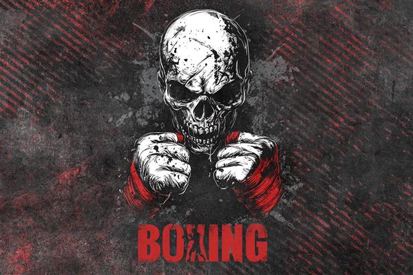 پوستر دیواری جذاب طراحی شده بوکس با زمینه قرمز مشکی و لوگو بوکسینگ