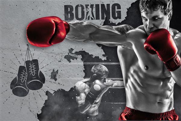 پوستر دیواری بوکس با زمینه سه بعدی و رنگبندی طوسی قرمز