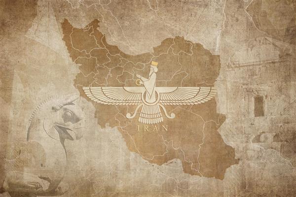 پوستر دیواری نقشه ایران و نماد جذاب فروهر مخصوص دکور طراحی وینتج