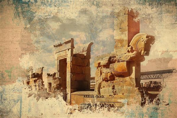 طرح پوستر دیواری بسیار زیبای پرسپولیس و تخت جمشید با جزئیات خاص