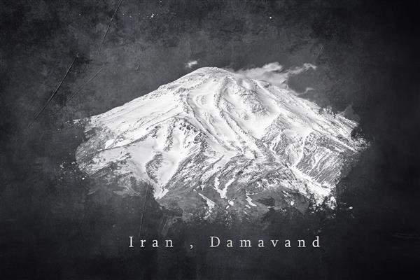 پوستر دیواری قله باشکوه دماوند با زمینه تیره و طراحی سه بعدی