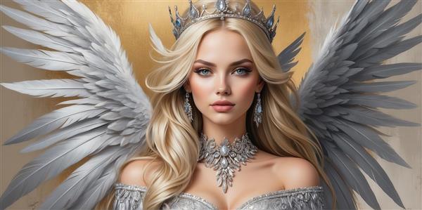 عکس پرتره فرشته بلوند با گردنبند کریستالی برای دکوراسیون شیک