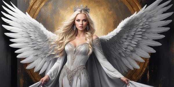 طرح الهه فرشته مو روشن برای تابلو دکوراتیو با قاب طلایی