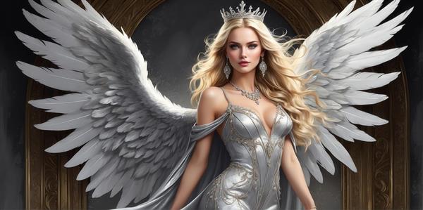 عکس الهه فرشته بلوند با لباس مجلسی برای تابلو دکوراتیو عریض