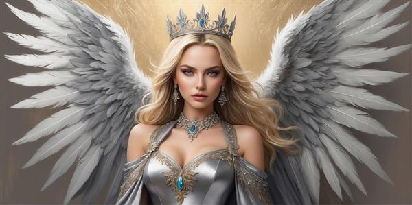 طرح ملکه فرشته بلوند با نگین فیروزه‌ای برای پوستر دیواری